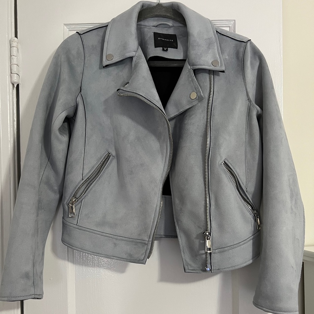 Dynamite Light Blue Faux Suede Moto Jacket